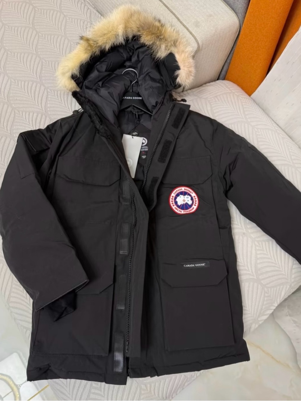 Bay Canada Goose Black Padded Parka with Fur-Trim Hood